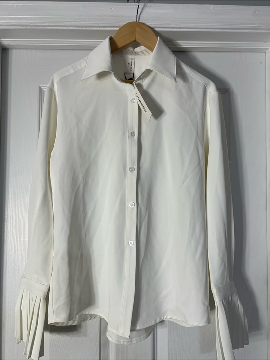 Commense Tops - Commense White Button-Down Blouse with Pleated Cuffs